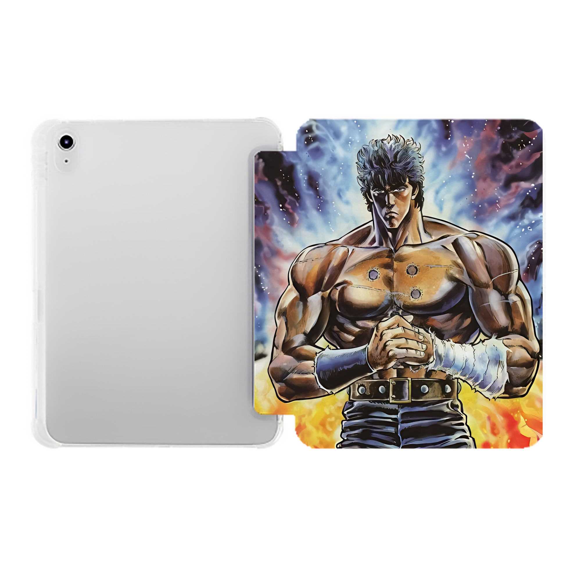 （画像用） 北斗の拳 Fist of the North Star IPad ケース ペン収納付き 三つ折りスタンド PUレザー×シリコン 対応機種9.5/10.5/10.9インチ